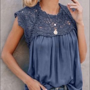New Blue Medium Crochet Lace Trim Top
